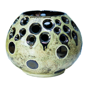 Ceramic Holey Vase Bronze & Stone