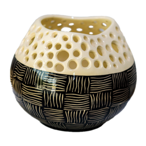 Ceramic Holey Vase Folded Black & White